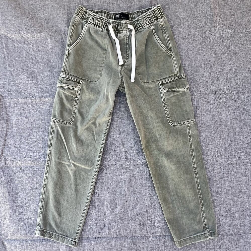 GAP Easy Jean Cargo Pants Womens XS Olive Green Washed Denim Drawstring Baggy